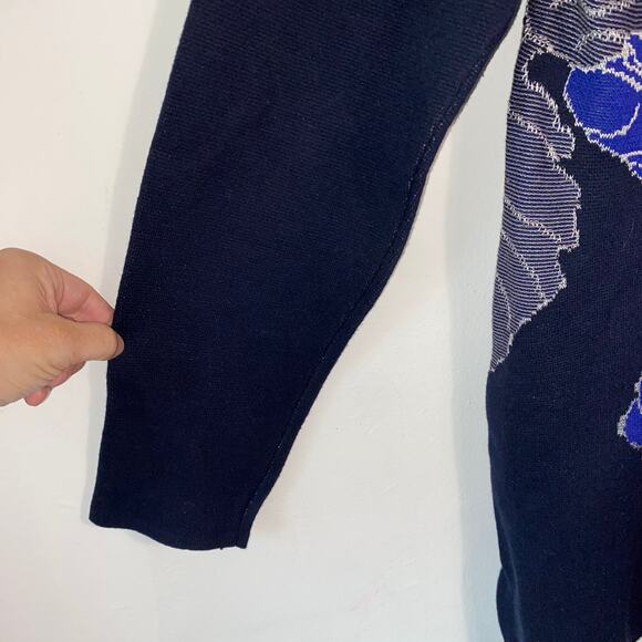 Chico’s Navy Blue Floral Sweater Tunic SZ L Zip Back Long Sleeve Cotton Blend - Picture 7 of 10